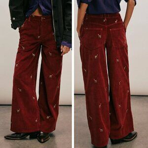 FREE PEOPLE Clifton Cord Red Deer Darlin' Wide Leg Jeans Size 24